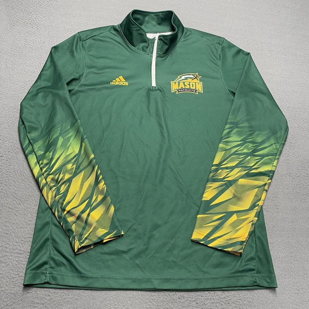 George‎ Mason Patriots Shirt Mens Large Green NCAA College Adidas Quarter Zip